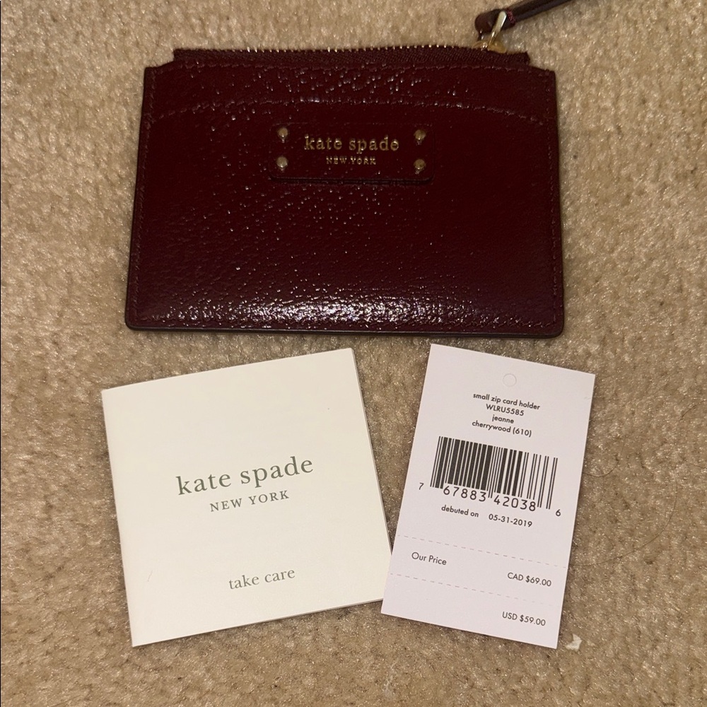 NWT Kate Spade small zip cherrywood Card Holder